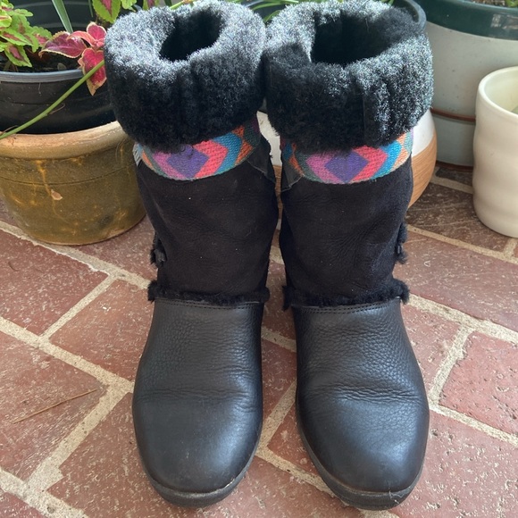 Tecnica Leather and Suede Shearling Tribal Print Mid Calf Boots - Picture 3 of 13